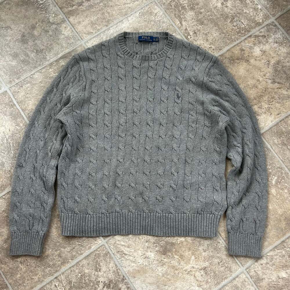 Polo Ralph Lauren Men's Cable-Knit Cotton Crewneck Sweater Grey